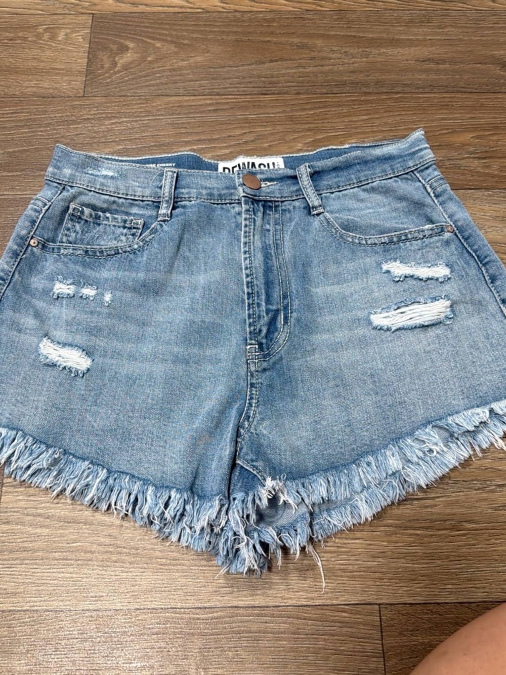 Rewash Light Blue Distressed Frayed Hem Denim Shorts